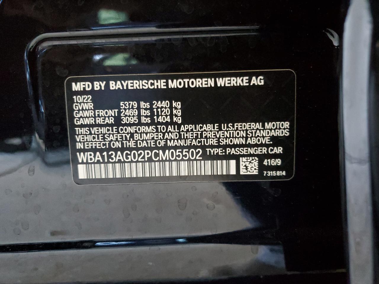 2023 BMW 530E VIN: WBA13AG02PCM05502 Lot: 82427845