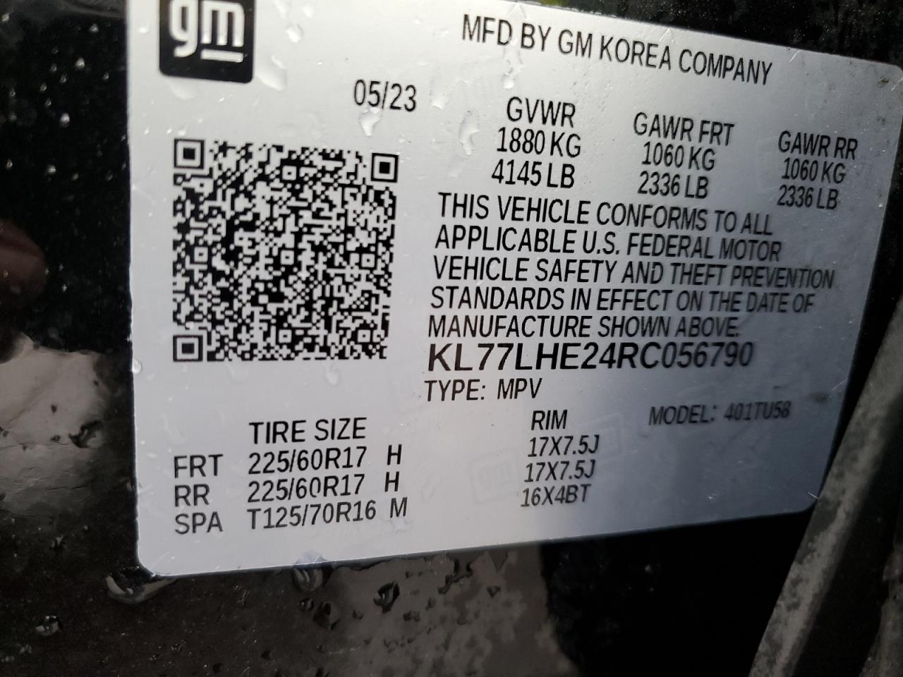 2024 Chevrolet Trax 1Lt VIN: KL77LHE24RC056790 Lot: 85583755