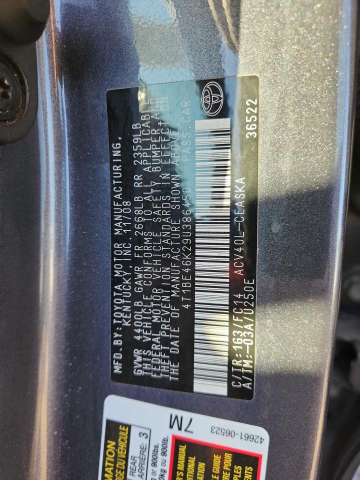 2009 Toyota Camry Base VIN: 4T1BE46K29U386450 Lot: 82396595