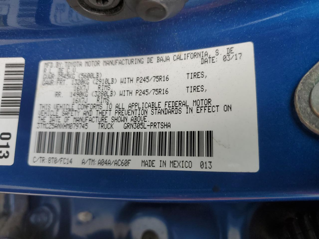 2017 Toyota Tacoma Double Cab VIN: 3TMCZ5ANXHM079745 Lot: 82199345