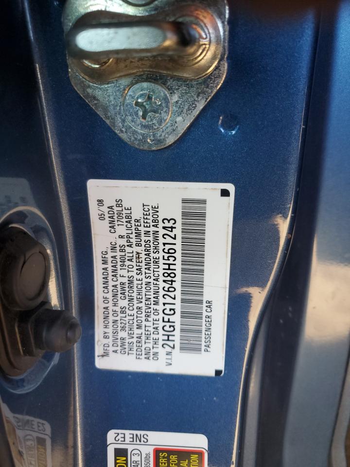 2008 Honda Civic Lx VIN: 2HGFG12648H561243 Lot: 82007875