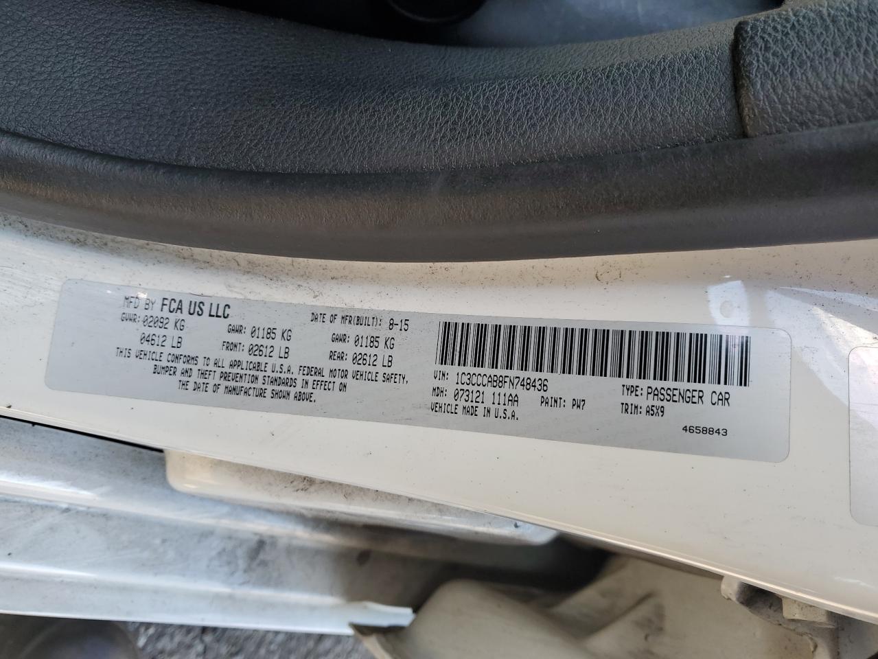 2015 Chrysler 200 Limited VIN: 1C3CCCAB8FN748436 Lot: 89707955