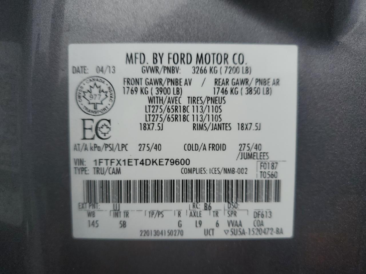 2013 Ford F150 Super Cab VIN: 1FTFX1ET4DKE79600 Lot: 86532345