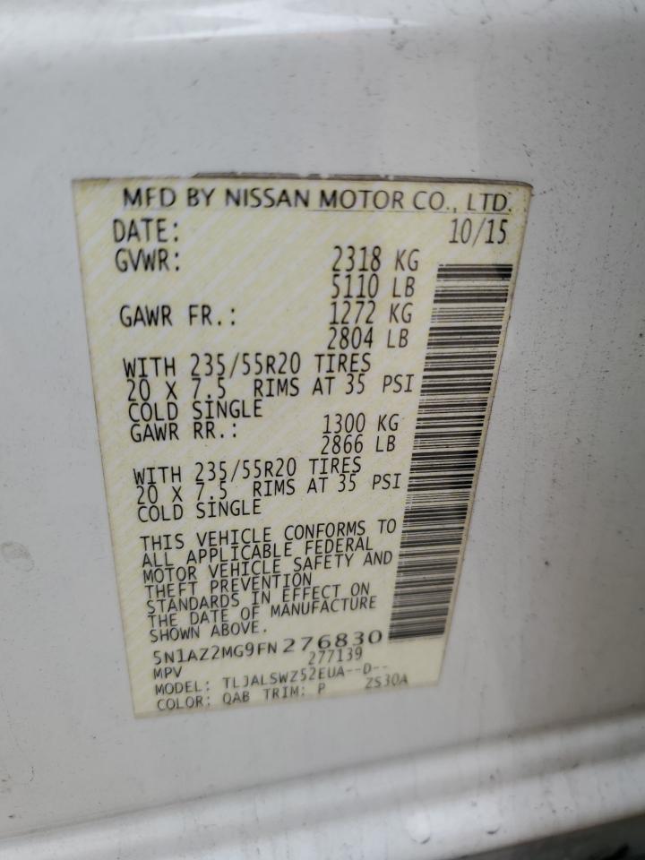 2015 Nissan Murano S VIN: 5N1AZ2MG9FN276830 Lot: 86301165