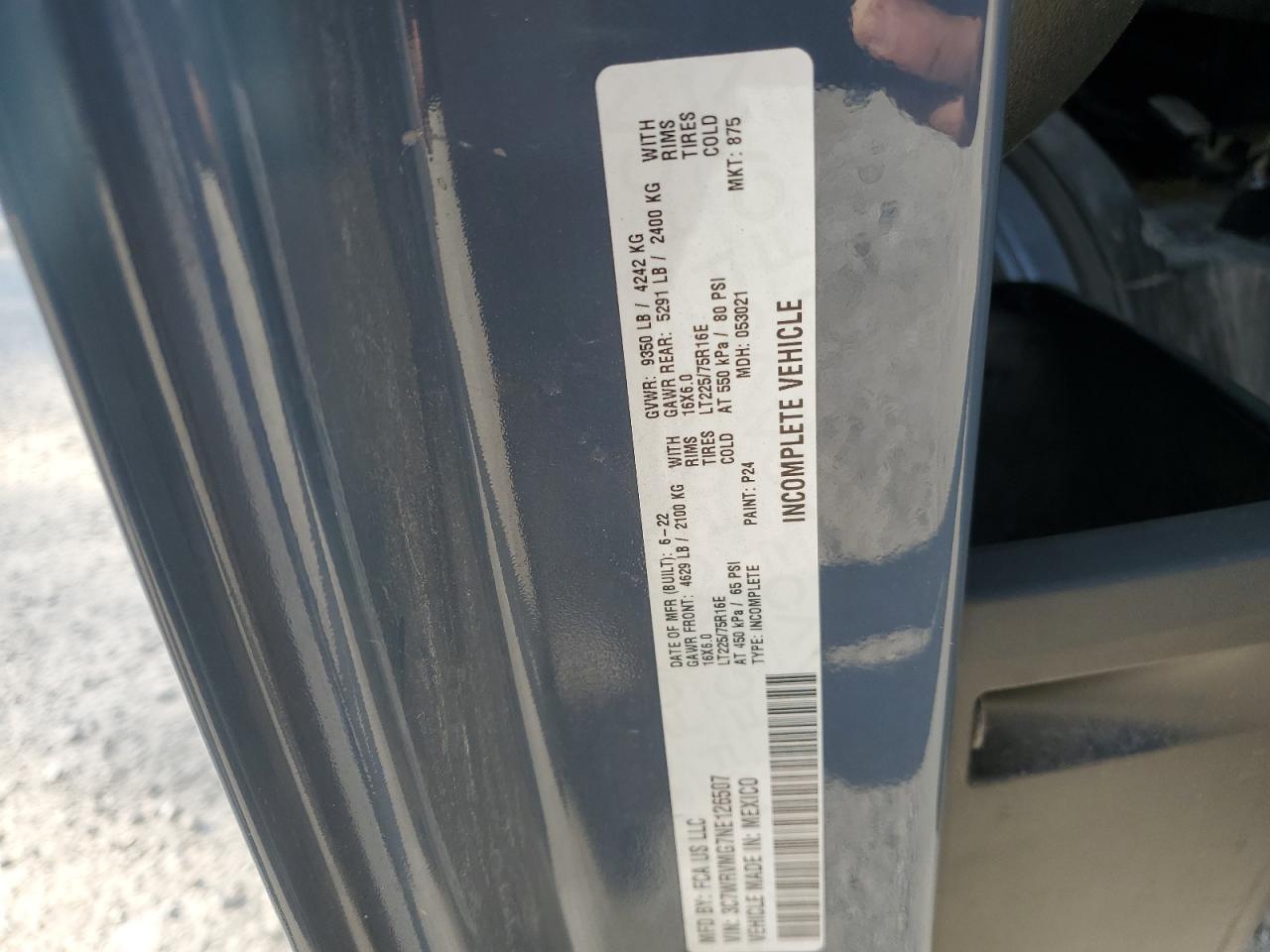 2022 Ram Promaster 3500 3500 Standard VIN: 3C7WRVMG7NE126507 Lot: 84551355