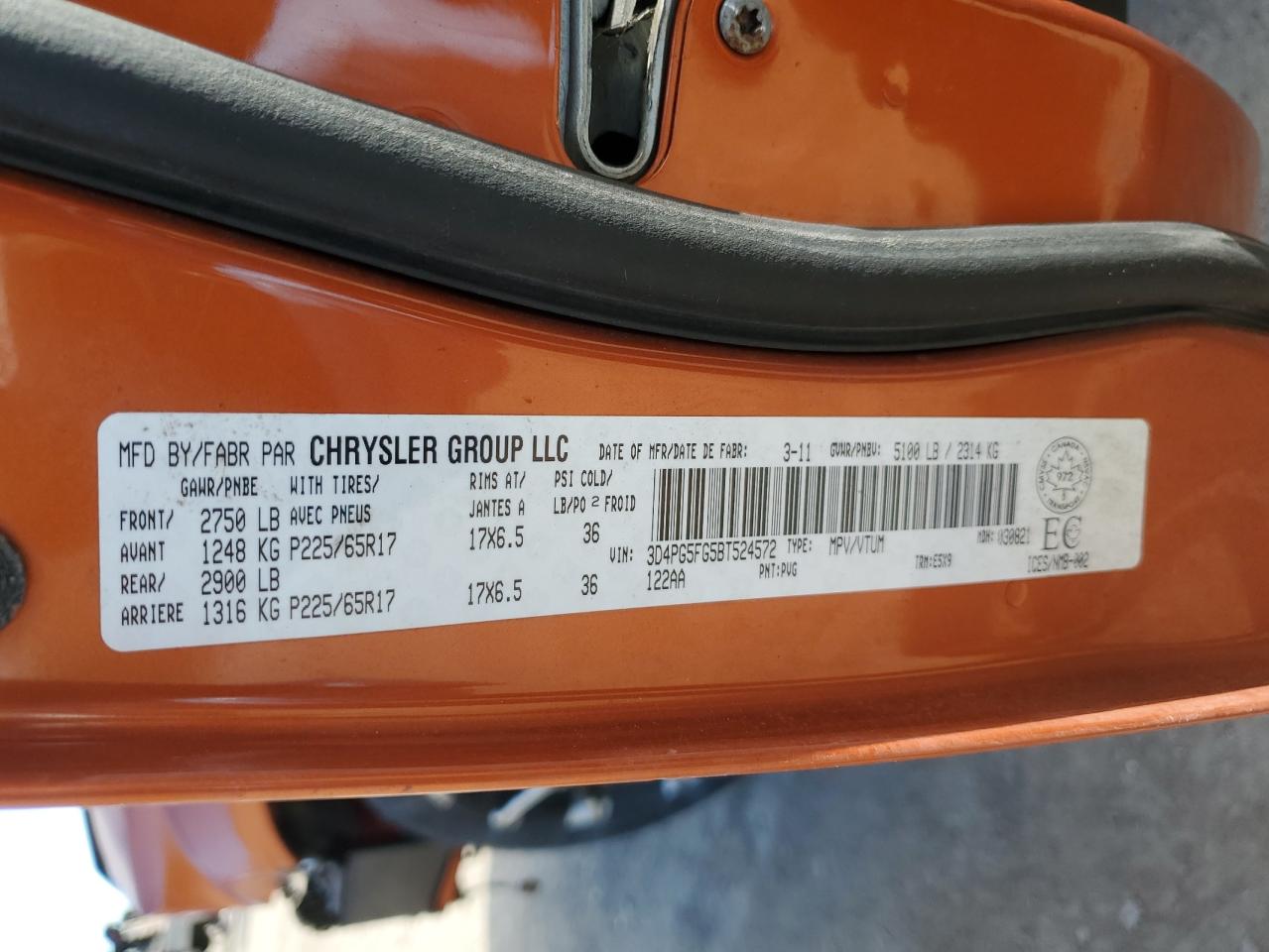 2011 Dodge Journey Sxt VIN: 3D4PG5FG5BT524572 Lot: 85536615