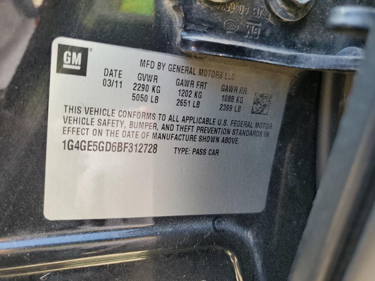 2011 Buick Lacrosse Cxs VIN: 1G4GE5GD6BF312728 Lot: 86785425