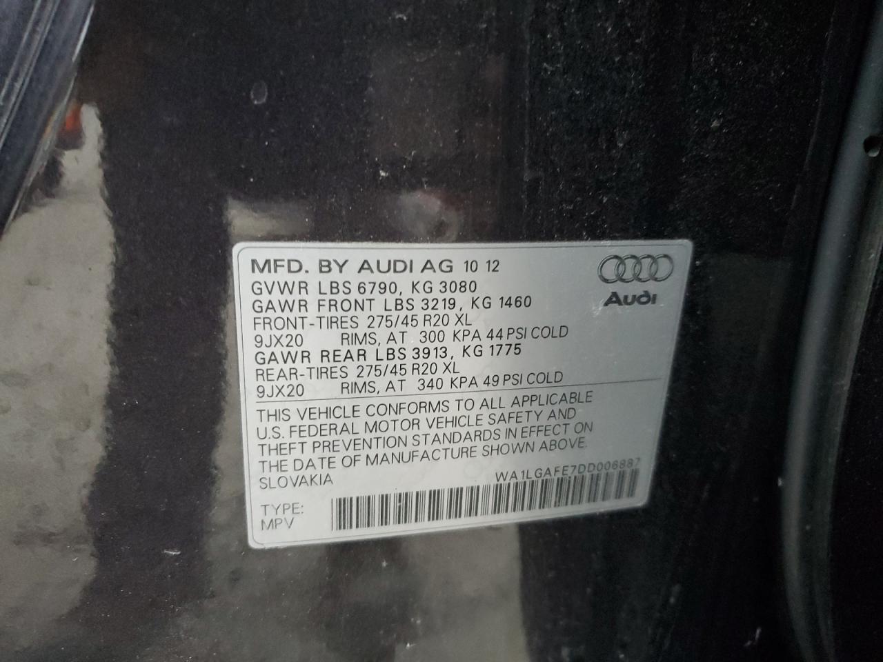 2013 Audi Q7 Premium Plus VIN: WA1LGAFE7DD006887 Lot: 90222135