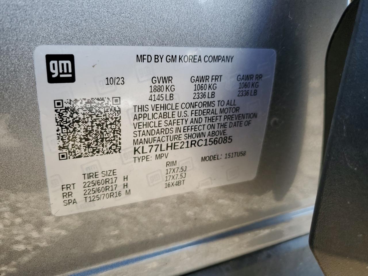 2024 Chevrolet Trax 1Lt VIN: KL77LHE21RC156085 Lot: 82348715