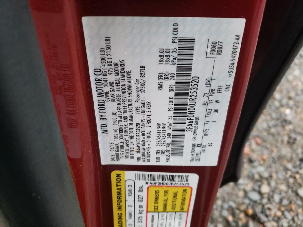 2018 Ford Fusion Se VIN: 3FA6P0HD0JR253520 Lot: 84298565