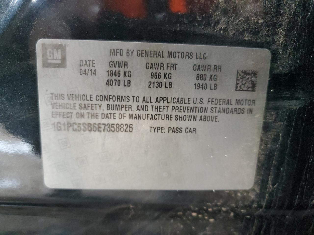2014 Chevrolet Cruze Lt VIN: 1G1PC5SB6E7358826 Lot: 86479605