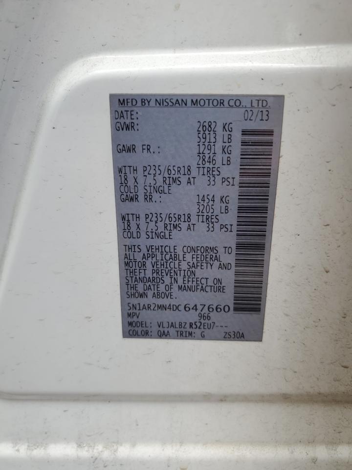 2013 Nissan Pathfinder S VIN: 5N1AR2MN4DC647660 Lot: 81528545