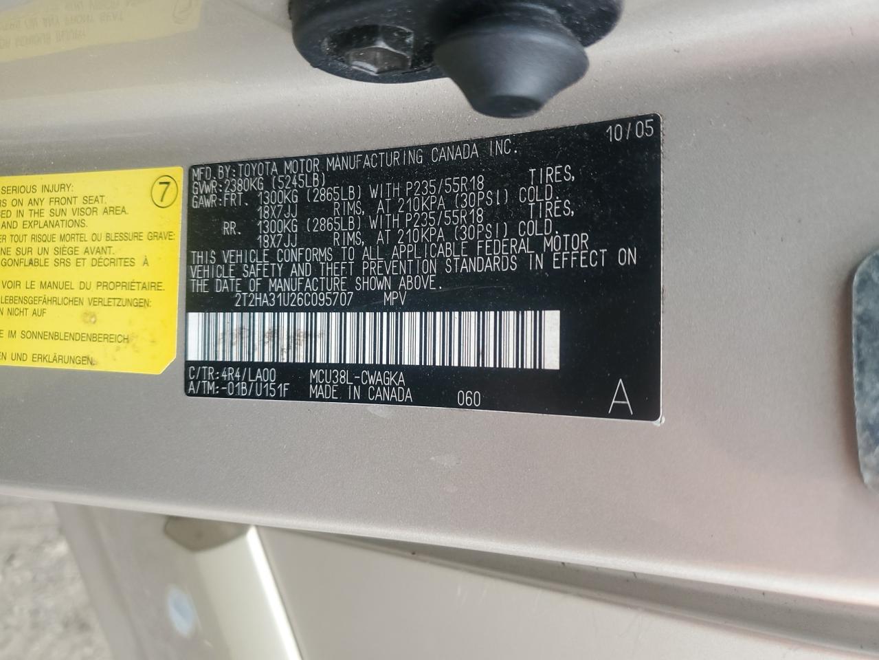 2006 Lexus Rx 330 VIN: 2T2HA31U26C095707 Lot: 90041435