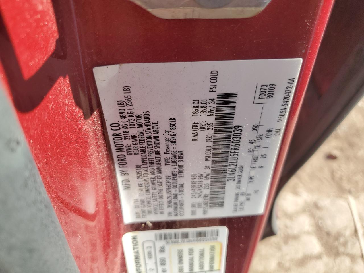 2015 Lincoln Mkz Hybrid VIN: 3LN6L2LU5FR603039 Lot: 85305125