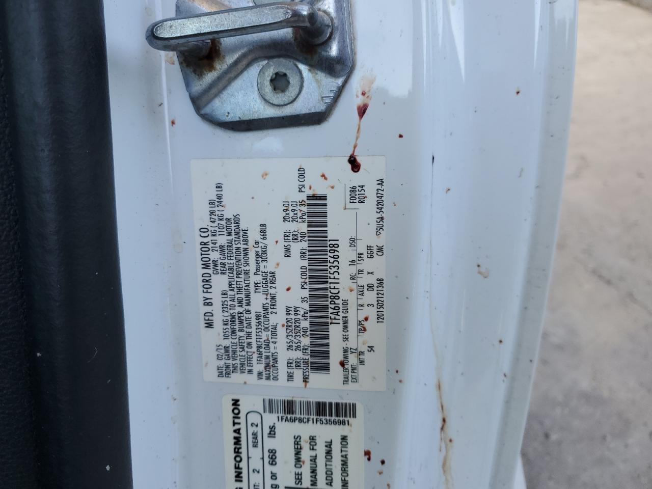 2015 Ford Mustang Gt VIN: 1FA6P8CF1F5356981 Lot: 82728115