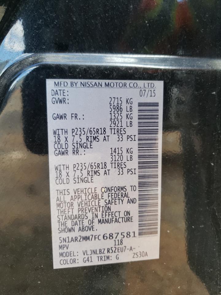 2015 Nissan Pathfinder S VIN: 5N1AR2MM7FC687581 Lot: 85548245