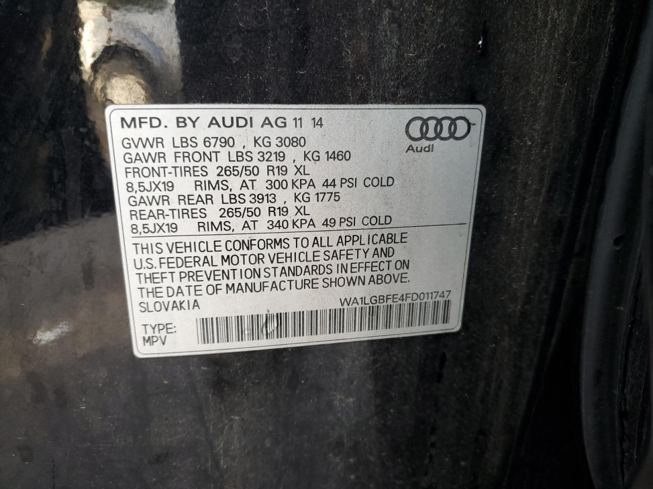 2015 Audi Q7 Premium Plus VIN: WA1LGBFE4FD011747 Lot: 87055895