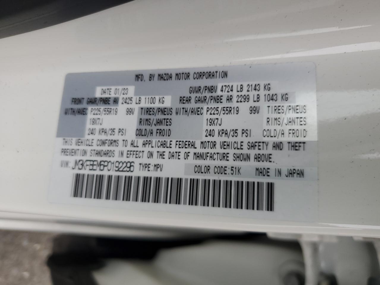 2023 Mazda Cx-5 Premium Plus VIN: JM3KFBEM6P0192296 Lot: 89596825