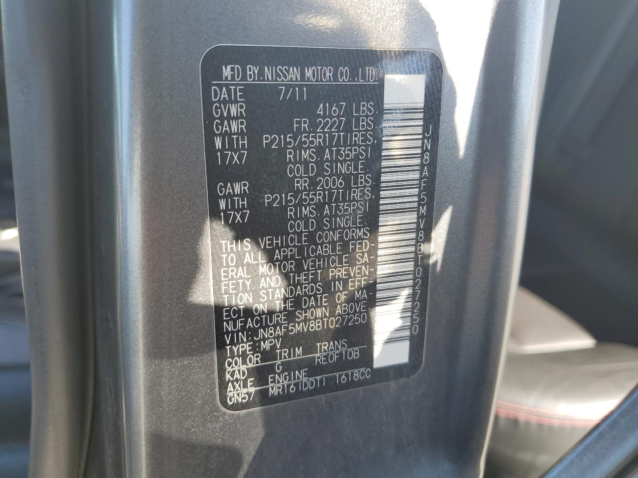 2011 Nissan Juke S VIN: JN8AF5MV8BT027250 Lot: 82428695