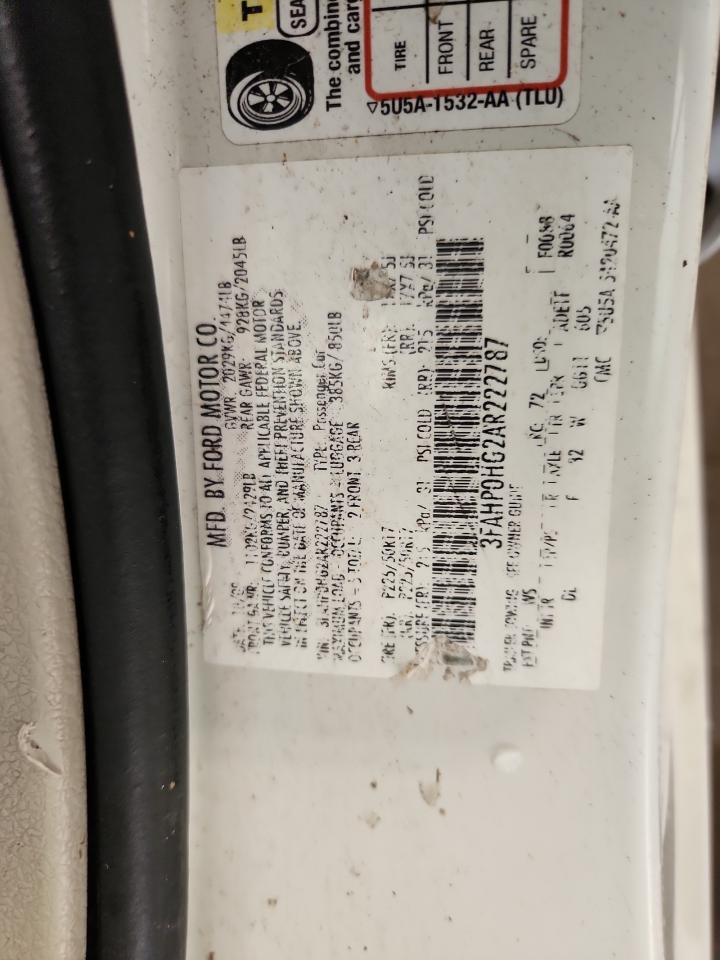 2010 Ford Fusion Se VIN: 3FAHP0HG2AR222787 Lot: 85258255