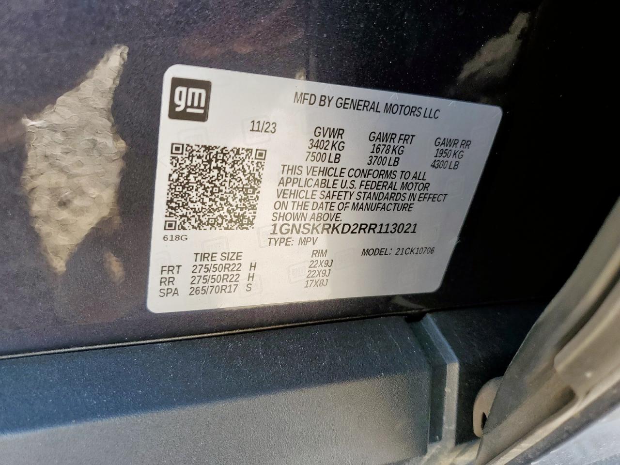 2024 Chevrolet Tahoe K1500 Rst VIN: 1GNSKRKD2RR113021 Lot: 85503255