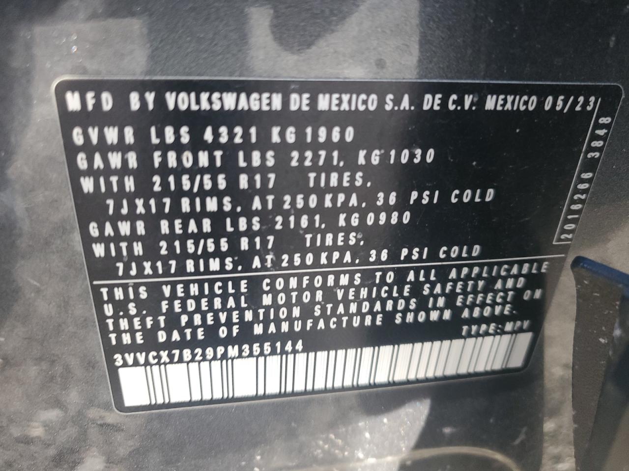 2023 Volkswagen Taos S VIN: 3VVCX7B29PM355144 Lot: 84921595