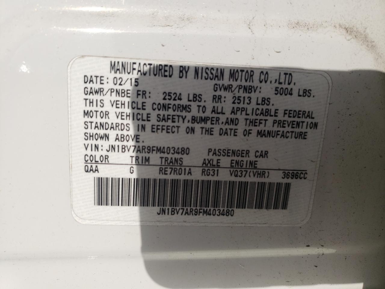 2015 Infiniti Q50 Base VIN: JN1BV7AR9FM403480 Lot: 84790165