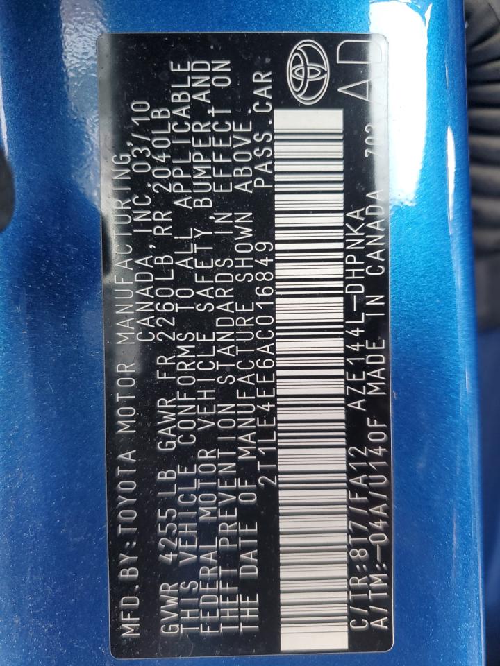 2010 Toyota Corolla Matrix S VIN: 2T1LE4EE6AC016849 Lot: 82360655