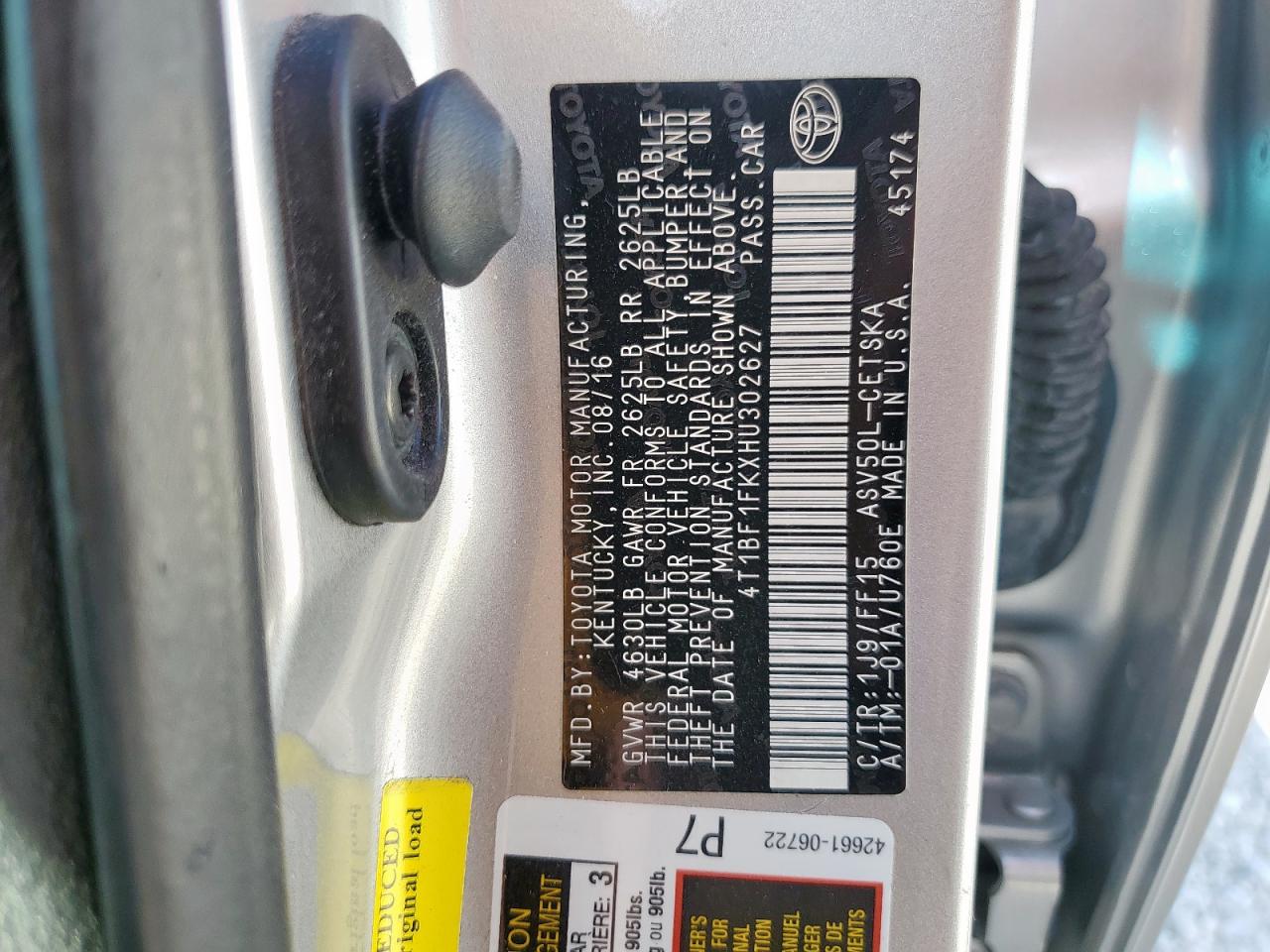 2017 Toyota Camry Le VIN: 4T1BF1FKXHU302627 Lot: 85134175