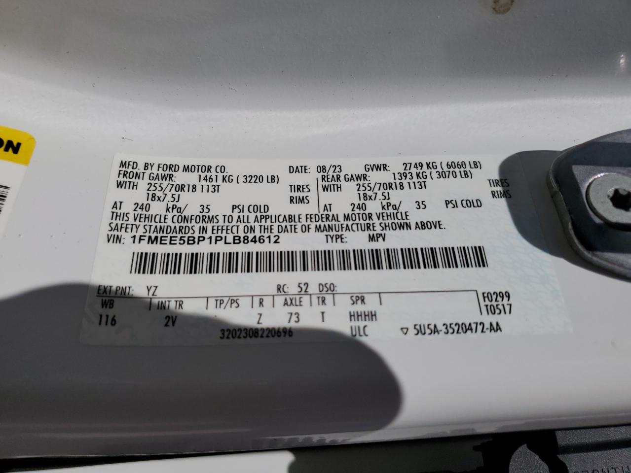 2023 Ford Bronco Base VIN: 1FMEE5BP1PLB84612 Lot: 87255785