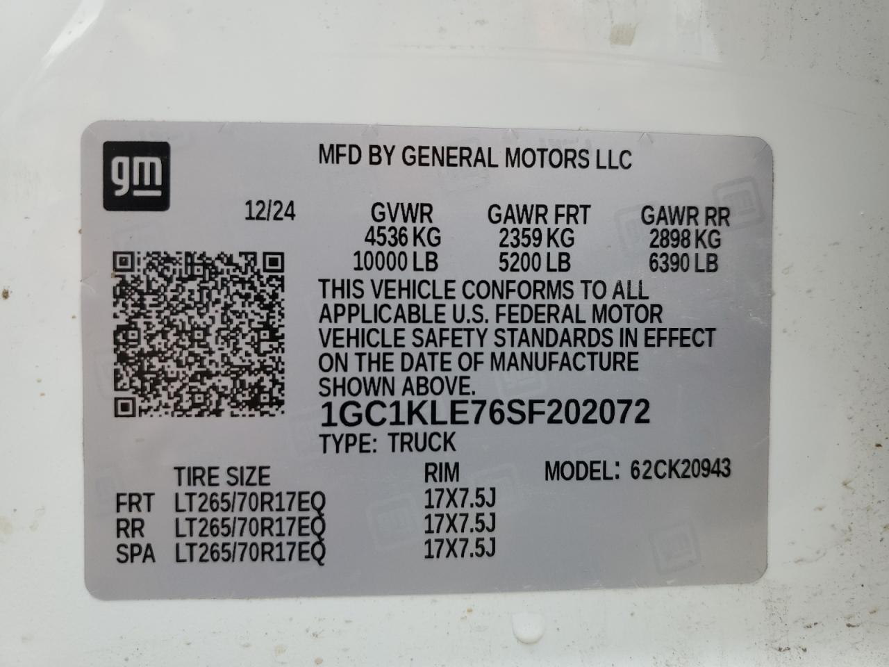2025 Chevrolet Silverado K2500 Heavy Duty VIN: 1GC1KLE76SF202072 Lot: 86129585