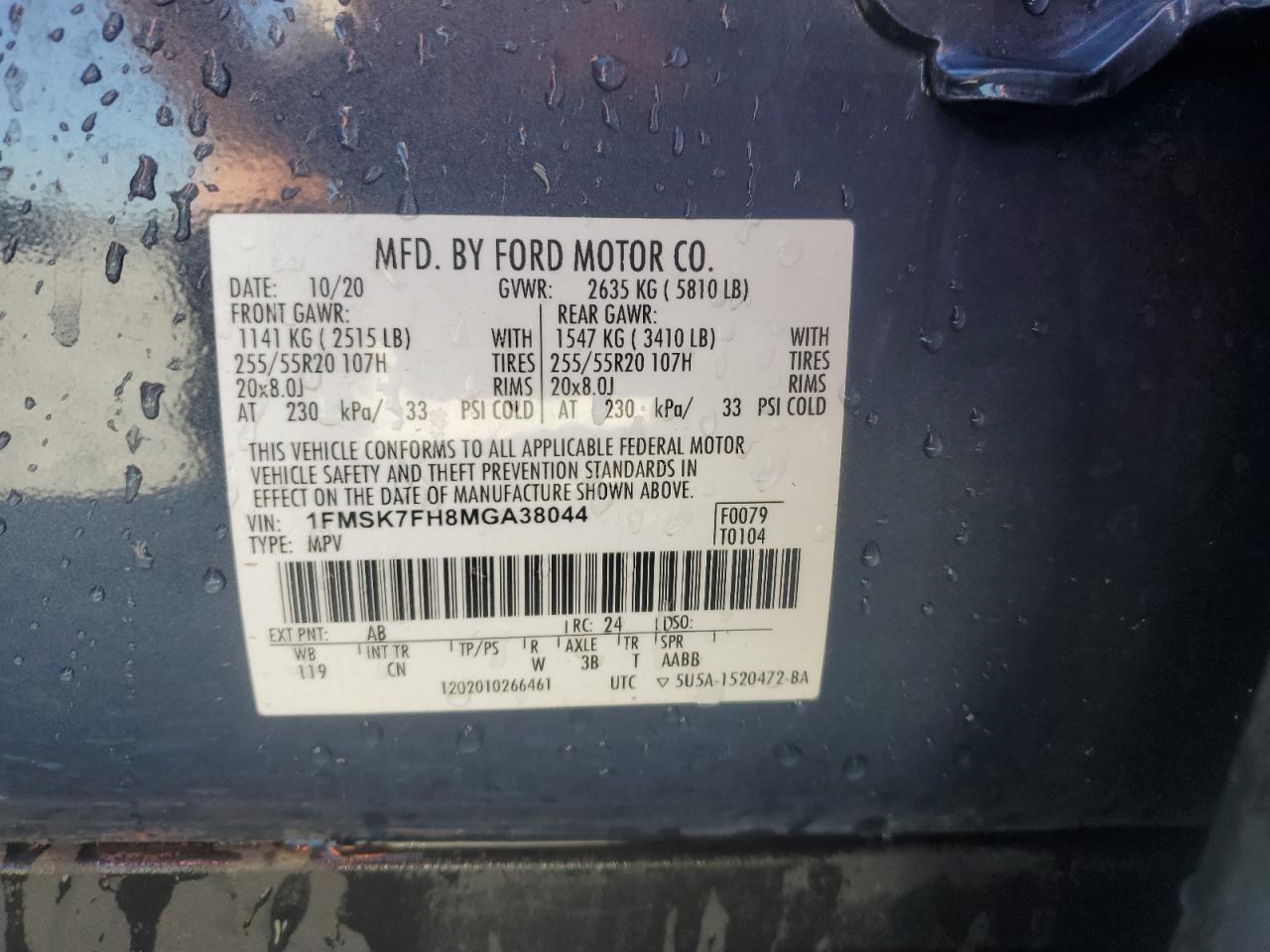 2021 Ford Explorer Limited VIN: 1FMSK7FH8MGA38044 Lot: 90846335