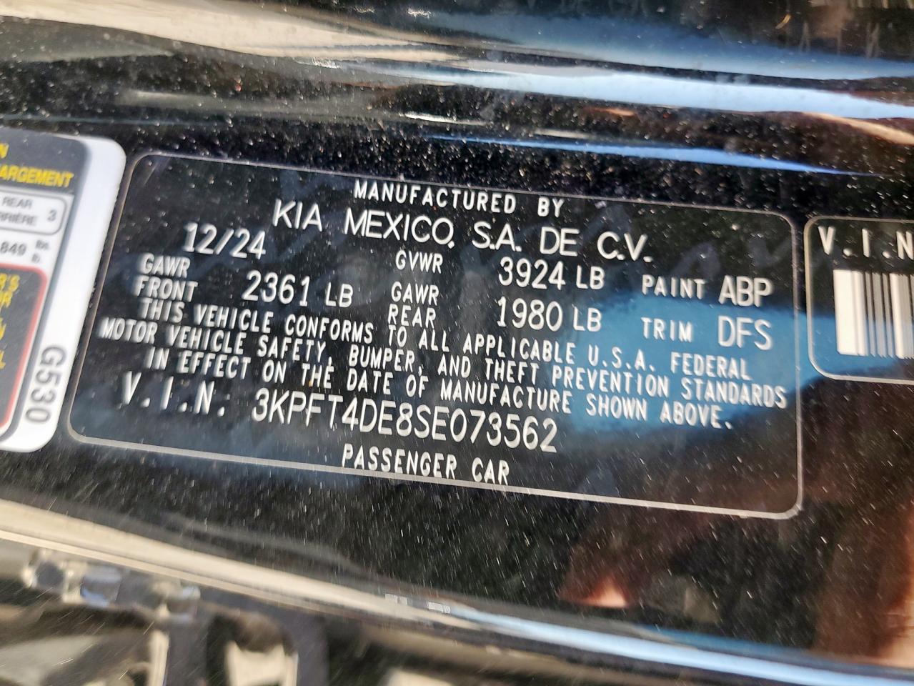 2025 Kia K4 Lx VIN: 3KPFT4DE8SE073562 Lot: 82468305