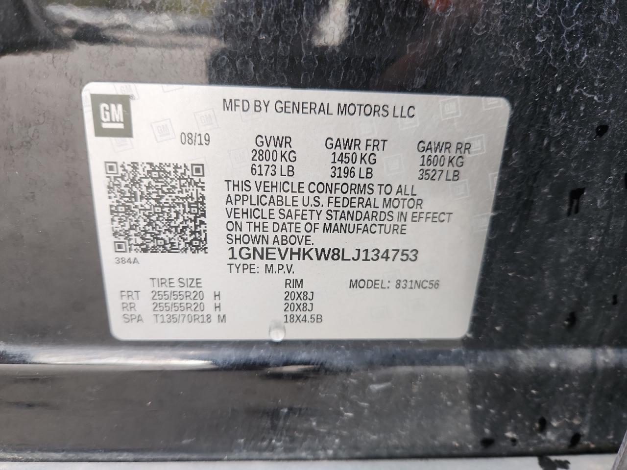 2020 Chevrolet Traverse Lt VIN: 1GNEVHKW8LJ134753 Lot: 86077115