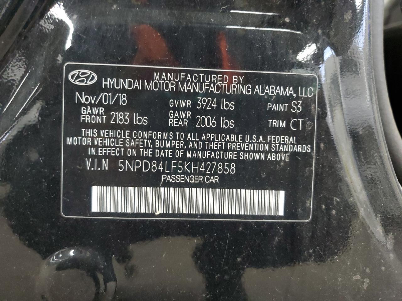 2019 Hyundai Elantra Sel VIN: 5NPD84LF5KH427858 Lot: 87445125