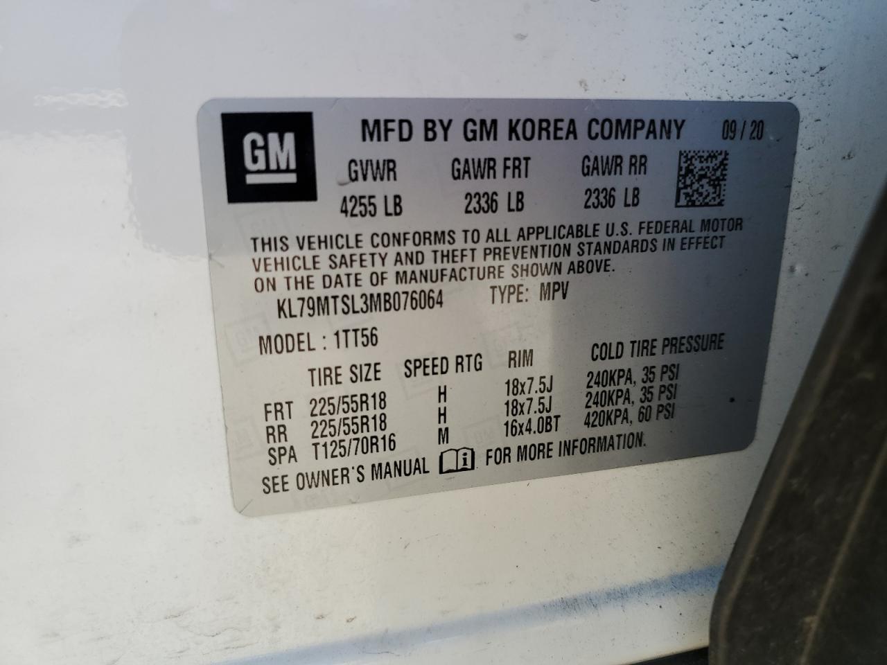 2021 Chevrolet Trailblazer Rs VIN: KL79MTSL3MB076064 Lot: 85935095