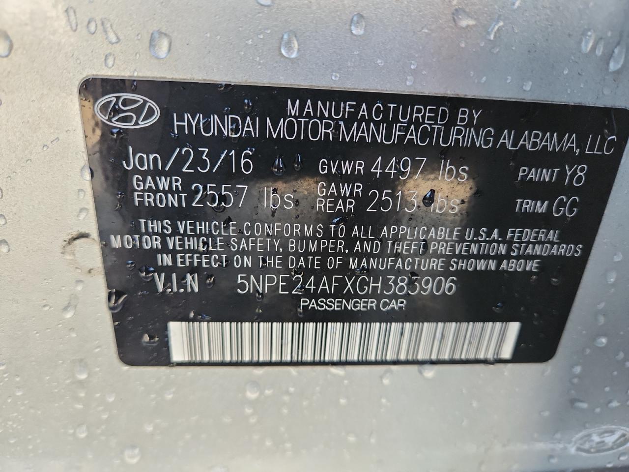 2016 Hyundai Sonata Se VIN: 5NPE24AFXGH383906 Lot: 86640135