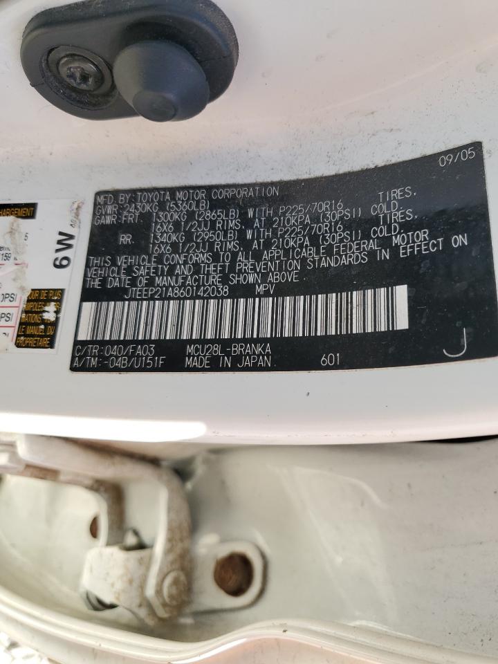 2006 Toyota Highlander Limited VIN: JTEEP21A860142038 Lot: 85572365