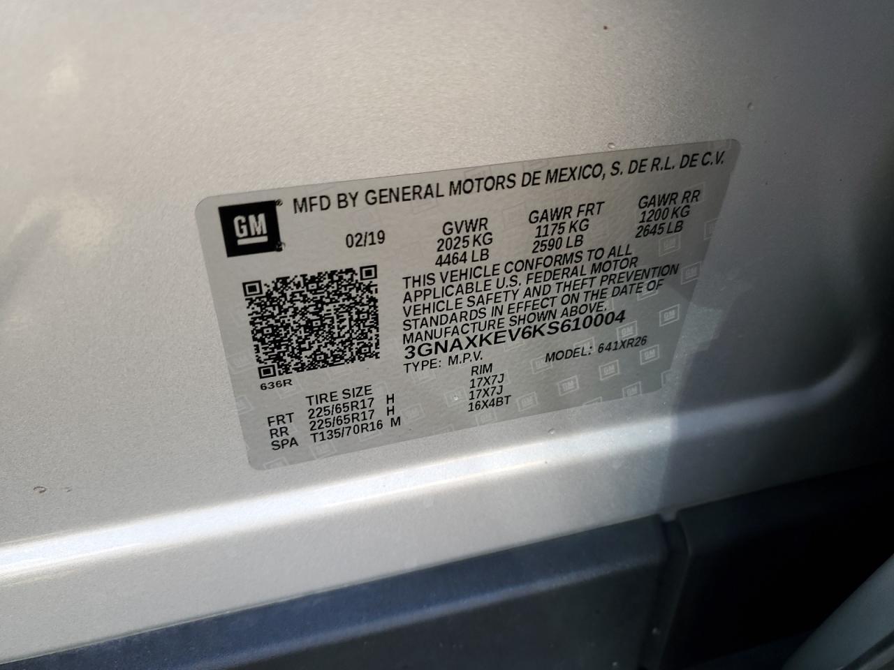 2019 Chevrolet Equinox Lt VIN: 3GNAXKEV6KS610004 Lot: 82005545