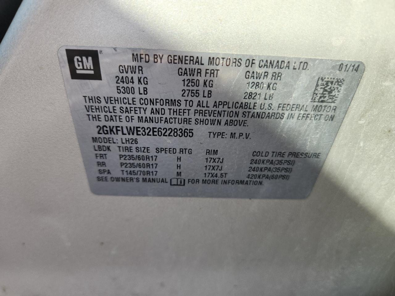 2014 GMC Terrain Sle VIN: 2GKFLWE32E6228365 Lot: 85279485