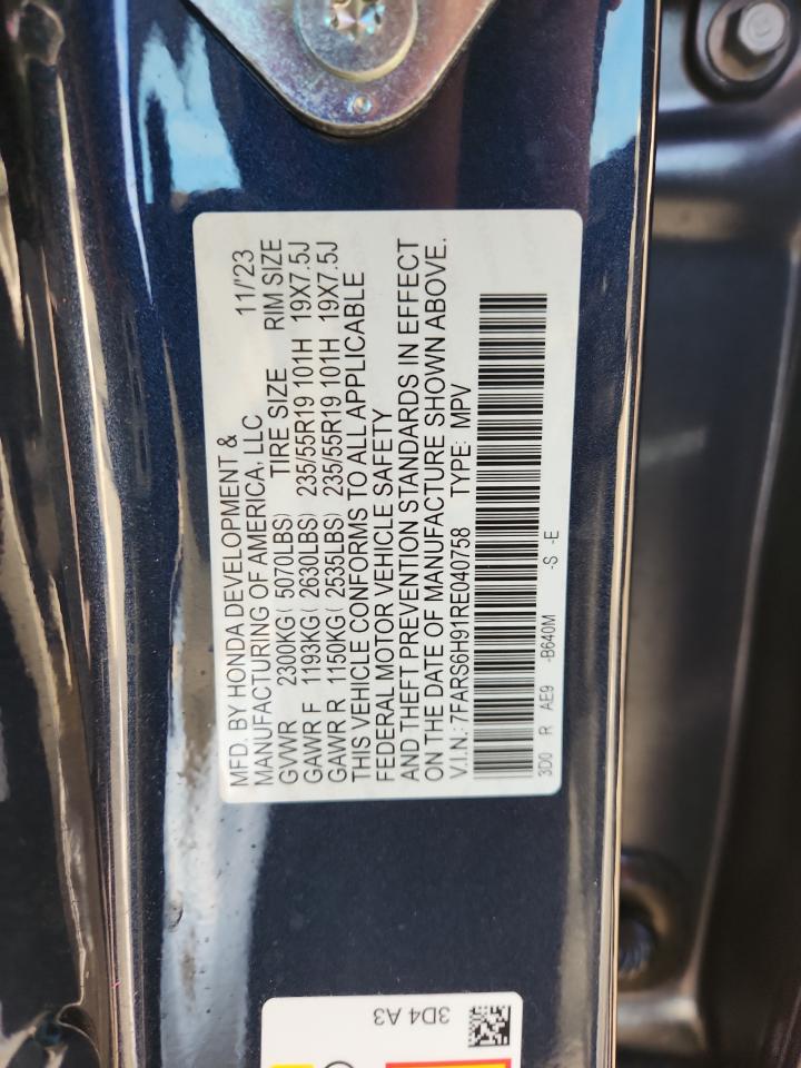 2024 Honda Cr-V Sport Touring VIN: 7FARS6H91RE040758 Lot: 89556655