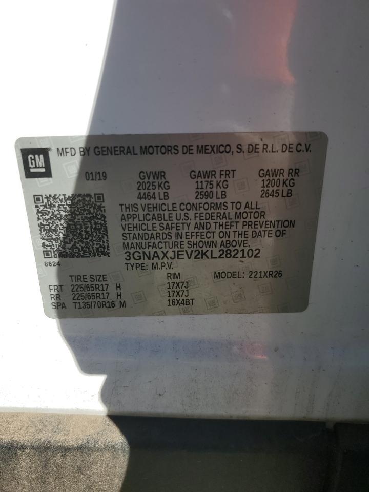 2019 Chevrolet Equinox Lt VIN: 3GNAXJEV2KL282102 Lot: 87054565