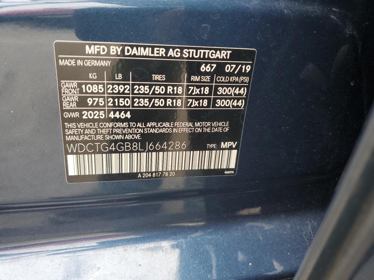 2020 Mercedes-Benz Gla 250 4Matic VIN: WDCTG4GB8LJ664286 Lot: 85929945