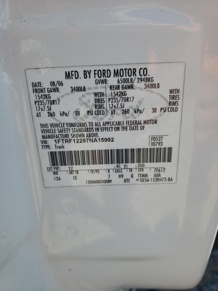 2007 Ford F150 VIN: 1FTRF12297NA15992 Lot: 87292915