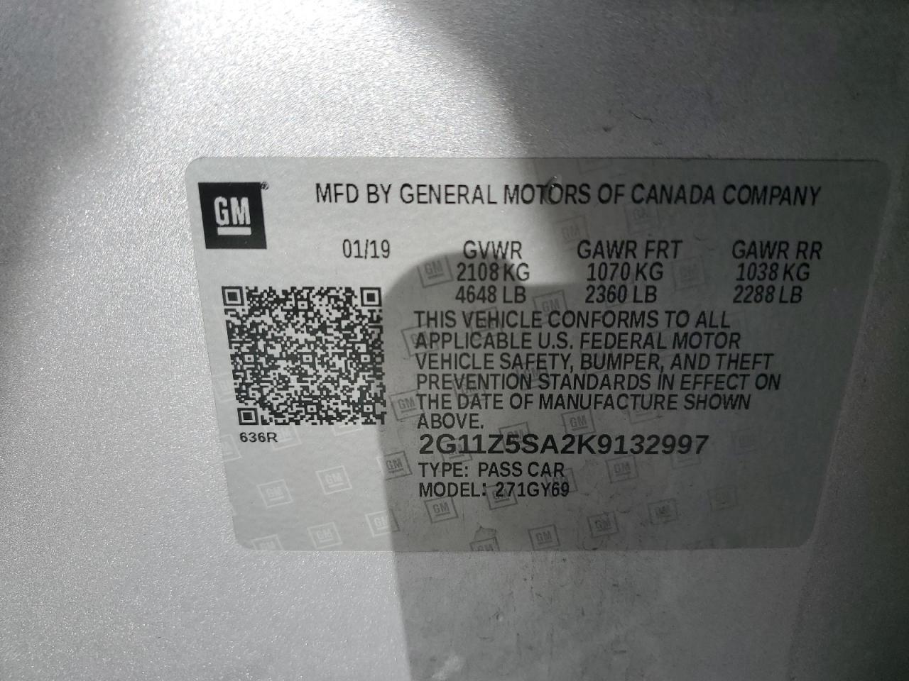 2019 Chevrolet Impala Lt VIN: 2G11Z5SA2K9132997 Lot: 90276105