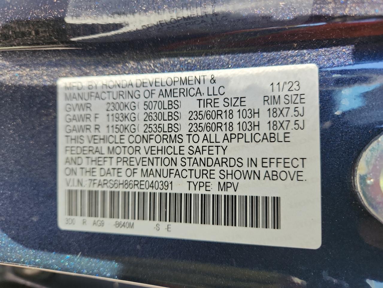 2024 Honda Cr-V Sport-L VIN: 7FARS6H86RE040391 Lot: 85194125