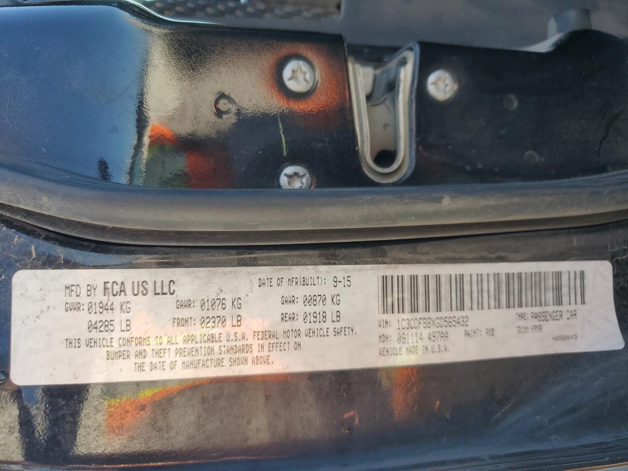 2016 Dodge Dart Sxt VIN: 1C3CDFBBXGD565432 Lot: 91130955