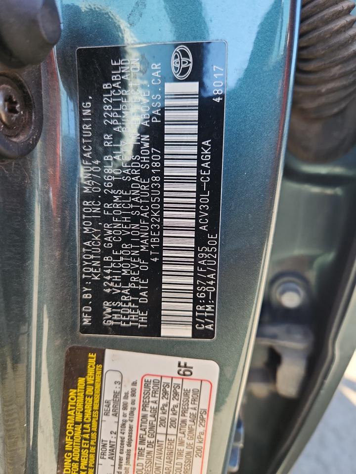 2005 Toyota Camry Le VIN: 4T1BE32K05U381807 Lot: 84812355