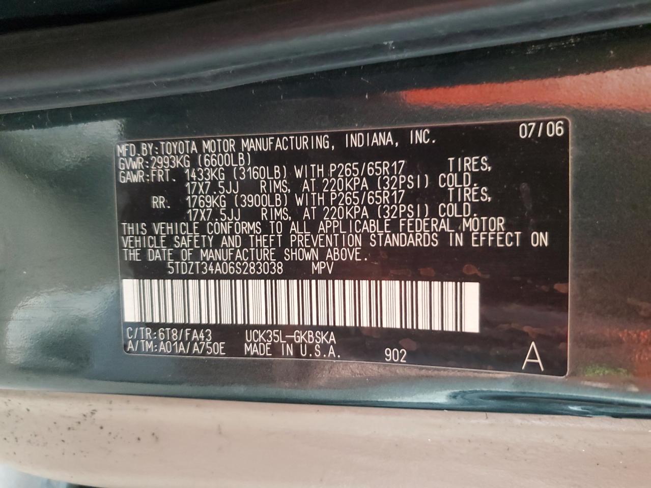 2006 Toyota Sequoia Sr5 VIN: 5TDZT34A06S283038 Lot: 85877025