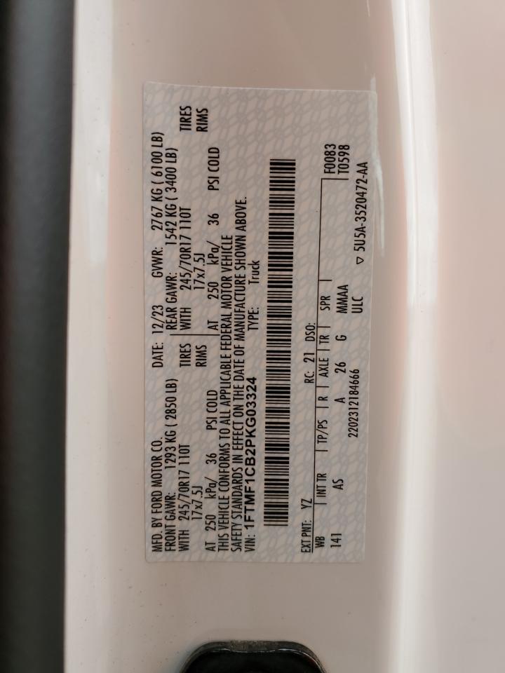 2023 Ford F150 VIN: 1FTMF1CB2PKG03324 Lot: 82159885